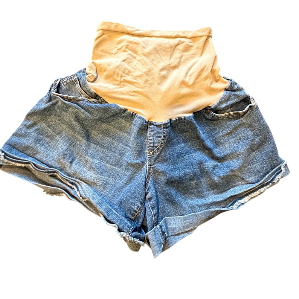 Motherhood Maternity Secret Fit Belly Denim Shorts Blue Cuffed XL 34195-42